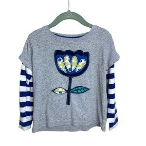Mini Boden Flower Applique Faux Layered Long Sleeve Tee Shirt Size 3-4